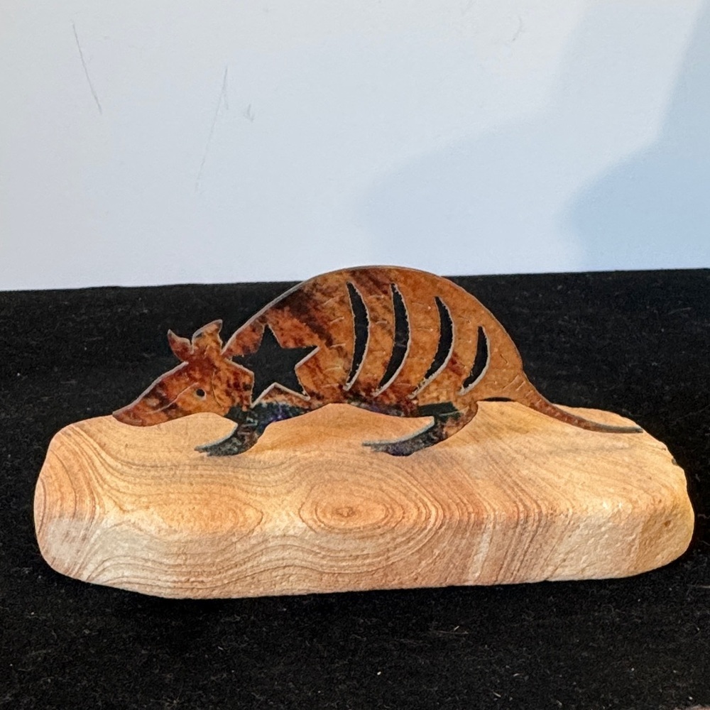 Handcrafted Laser cut two sided Armadillo Figurine 3“H x 6. Rare find